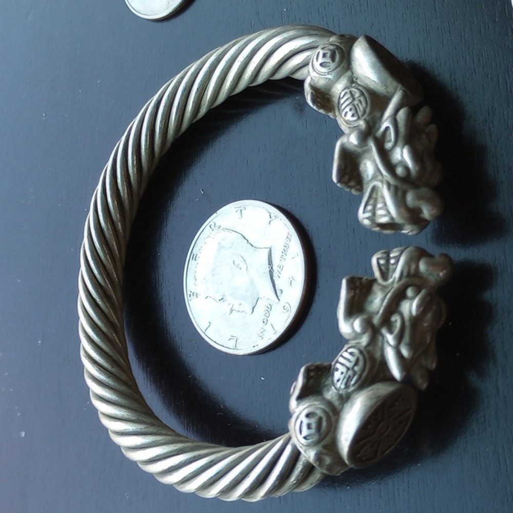 SOLID STERLING SILVER LUCKY DRAGON, (or, "PI XIU") - CABLE  BRACELET *****